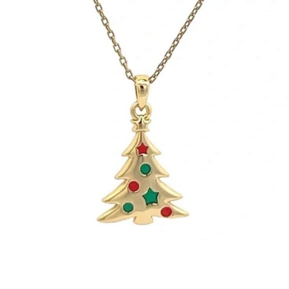 Necklace Pendant Christmas tree sterling silver gold plated new in box